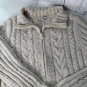Dress Barn Women’s Beige Cable Knit Cardigan Zip Sweater Large Natural Gorpcore